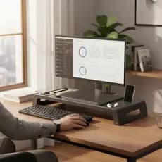 Suporte Monitor elevador 3 Alturas Prime Maxcril Ajustável Organizador Mesa Home Office Preto Waleu