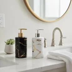 Dispenser  porta Sabonete Líquido Cerâmica Mármore Dourado 320ml Wincy Banheiro Decoração moderno