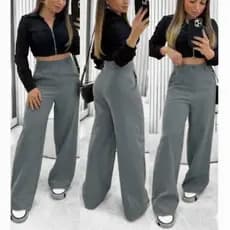 Calça Pantalona Alfaiataria Feminina Cintura Alta com Bolsos Funcionais – Tamanhos M ao GG