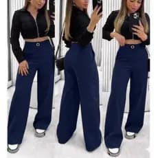 Calça Pantalona Alfaiataria Feminina Wide Leg com Bolsos – Elegância e Conforto
