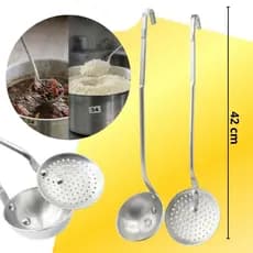 Kit Concha e Escumadeira 42 cm Aluminio Arroz e Feijão Talheres
