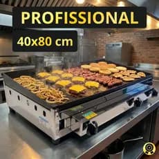 Chapa de Lanche 40x80 Profissional Inclianada Chapeira para Hamburguer Hot Dog