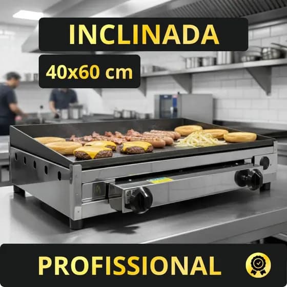 Chapa de Lanche 40x60 Profissional Inclinada Chapeira para Hamburguer Hot Dog