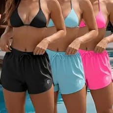 Kit 3 Shorts Feminino Tactel Verão Moda Feminina Praia Piscina Academia