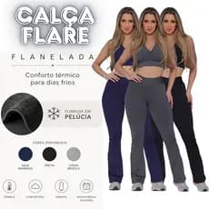 Calça Flanelada Flare Boca de Sino Bailarina Peluciada Forrada Flair