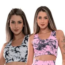 2 UN Top Cropped Feminino Marmorizado Suplex Sem Bojo para Academia