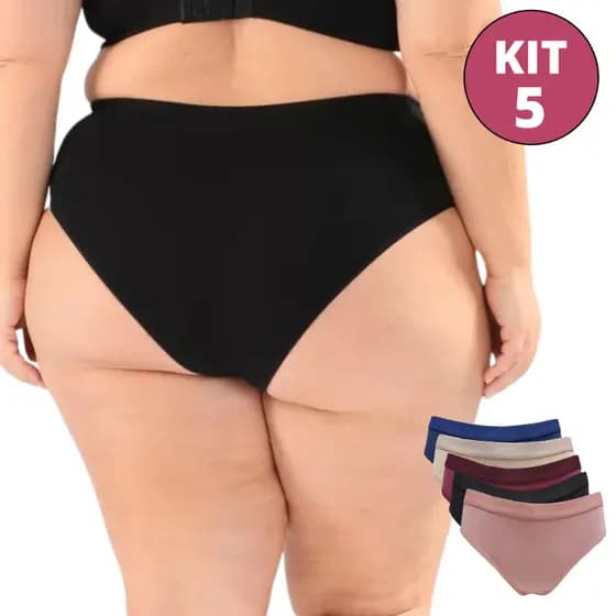 Kit 5 Calçola Plus Size Rita Calcinha Feminina Tanga Algodão Cotton Forma Grande Qualidade