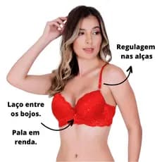 Sutiã De Renda Suzane Com Bojo Alça Fina Regulável Feminino Adulto Pala Larga Rendada Confortável