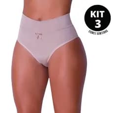 Kit 3 Calcinha Tangas Cintura Super Alta Elizabeth Feminina Forro 100% Algodão Adulto Promoção