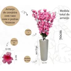 Cerejeira Pessegueiro Flor Artificial + Vaso Cone Decorativo