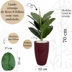 Ficus Lyrata Artificial Com Vaso Ondulado E Pedras Decoração 70cm