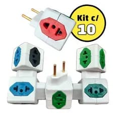 Kit 10 Adaptador Pino Tomada Benjamim Cubo 3D 4 Saidas 10A e 20A usa Extensão e Filtro Linha