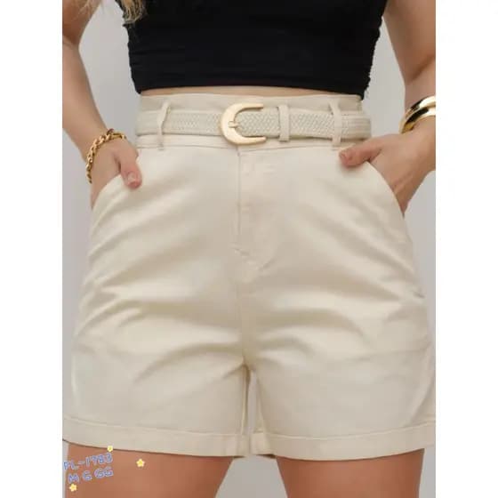 Short Feminino em Sarja com Cinto – Cintura Alta, Confortável e Estiloso | P ao G3