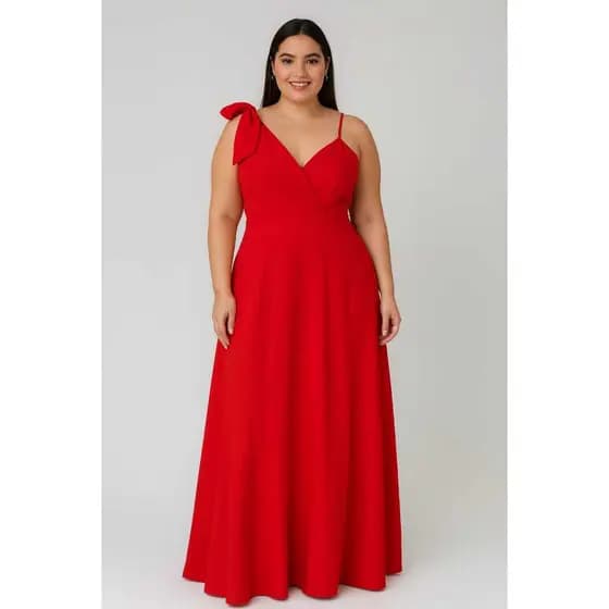 Vestido Plus Size Longo Linho – Alça Larga & Saia Rodada | Elegante para Festas e Verão