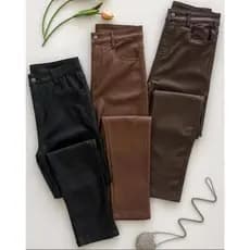 Calça Feminina Resinada Cintura Alta Modeladora Skinny Empina Bumbum Elegante Moda Tendência