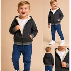 Jaqueta Infantil Peluciada Forrada Menino Inverno Quentinho Com Capuz Moletom Sherpa Zíper 02 AO 16
