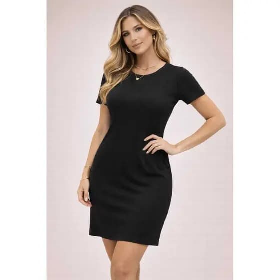 Vestido Curto Feminino Canelado Ajustado Básico Casual Confortável Moda Feminina Vestido Curto