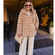 Casaco Teddy Feminino Alongado Peluciado Inverno Sobretudo Quentinho Macio Moda Inverno Elegante