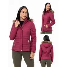 Jaqueta Puffer Bobojaco Feminina Forrada com Pelinho Casaco Inverno Quentinho Com Capuz Moda Frio