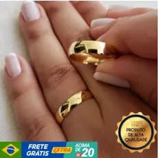 Par de Aliança 6mm Folheado Ouro 18K Anatômica Lisa de Aço Inox Não Fica Preta Alianca