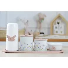 Kit Higiene Bebê Borboleta Rosê Porcelana Menina Maternidade Banho Cuidados K205