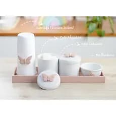 Kit Higiene Porcelana Borboletas Jardim Encantado Quarto Meninas Infantil K074 Pote Algodão Garrafa Térmica