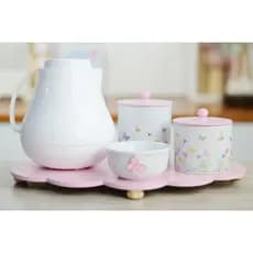 Kit Higiene Porcelana Maternidade Bebê Quarto Meninas Tema Jardim Borboleta Rosa K175 Cuidados Pote Algodão Cotonete