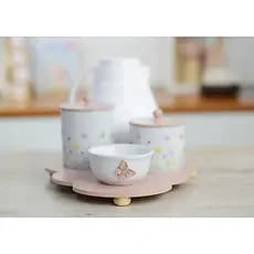 Kit Higiene Porcelana Bebê Decoração Quarto Meninas K175 Tema Borboleta Rosê Pote Algodão Cotonete