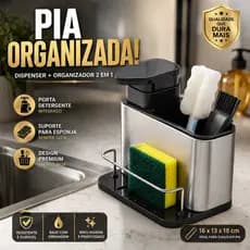 Organizador de Pia Porta Detergente Inox Dispenser Sabão Suporte Esponja Escova Porta Sabão Líquido