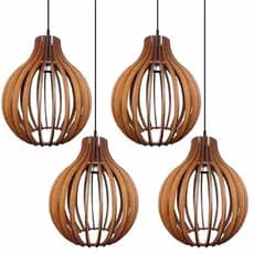 Kit com 4 Pendente Luminária De Teto Lustre de Sala / Cozinha em Madeira Modelo Veneza Reforçado Decorações