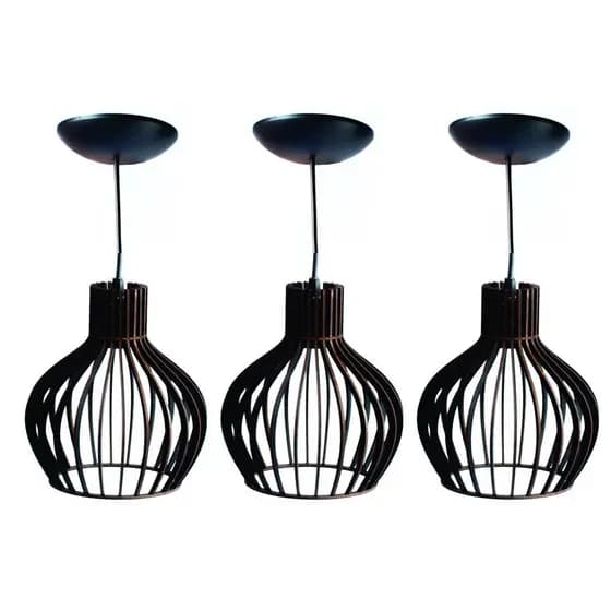 Kit com 3 Pendente Luminaria PP Preto com fio Lustre de Sala Decorativo