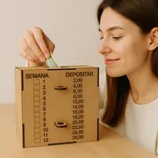 Caixa Cofre Desafio 52 Semanas 2 reais Compromisso Woodbox Cofrinho Caixa de Dinheiro Poupança