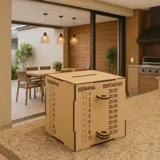 Caixa Cofre Desafio 52 Semanas 20 reais Compromisso Woodbox Cofrinho Caixa de Dinheiro Poupança