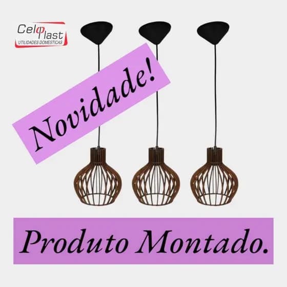 3 Lustres Decorativos Pendente Madeira Decoração Marrom Claro PP ILUMINAÇÃO -MONTADO-