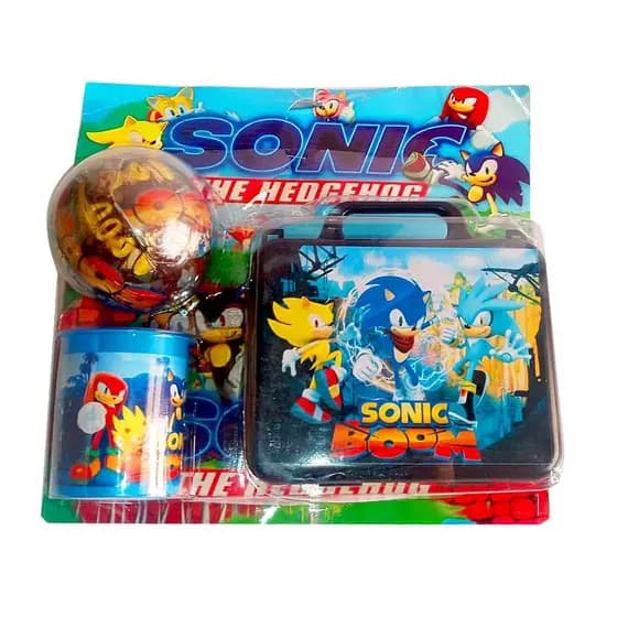 Brinquedos infantis  Kit Sonic The Hedgehog  C/1 Lancheira De Maletinha + 1 Copo E 1 Bola Com surpresa Dentro