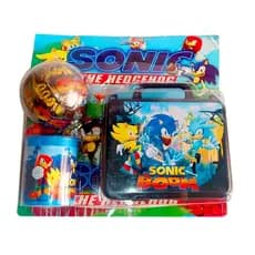 Brinquedos infantis  Kit Sonic The Hedgehog  C/1 Lancheira De Maletinha + 1 Copo E 1 Bola Com surpresa Dentro