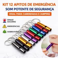 Kit 12 Apito de Emergência Segurança Sobrevivência Camping Caminhada Sinalização Escoteiros Atacado