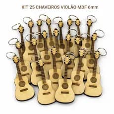 Kit 25 Chaveiros Violão MDF 6mm Com Argola Lembrancinha Musical Festa Brinde Artesanato Decoração
