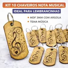 Kit 10 Chaveiro Nota Musical Clave de Sol MDF Lembrancinha Festa Música Brinde Evento Escola Igreja