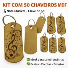 Kit 50 Chaveiros MDF Tag Com Argola  Nota Musical Clave de Sol Lembrancinha Festa, Música e Eventos