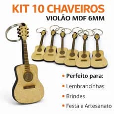 Kit 10 Chaveiros Violão MDF 6mm Lembrancinha Festa Música Brinde Atacado Artesanato Decorativo Top
