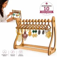 Suporte para Brincos Organizador Porta Brincos Expositor MDF com 10 Mini Cabides Semijoias Mesa