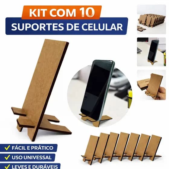Kit 10x Suporte Porta Celular Mesa MDF Suporte Universal Smartphone Apoio de Celular Mesa Escritório