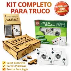 Caixa Truco MDF Porta Baralho Duplo Com Marcador Pontos + 2 Maços Baralhos Jogo Completo Presente