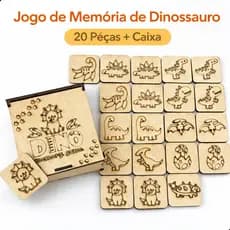 Jogo da Memória Dinossauro MDF 20 Peças Infantil Educativo Caixa Madeira 5cm Brinquedo Pedagogico
