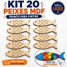 Kit 20 Peixes MDF Cru 12cm para Artesanato Pintura Decoração Enfeite Pronto para Pintar MDF