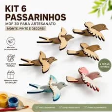 Kit 6 Pássaros MDF 3mm Decorativos Artesanato Pintura Enfeite Jardim Flores Lembrancinha Decoração