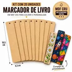 KIT 20 Marcador De Livro Pagina MDF Cru 19,5x4,3cm C/ Furo Para Pintar Artesanato Lembrancinha