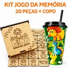 Jogo da Memória Dinossauro MDF 20 Peças Educativo Infantil Com Caixa MDF + Copo com Tampa Canudo