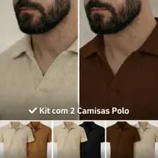 Kit 2 De Polo Italiana texturizada sem botão, manga slim  Camisa Polo masculino Luxo Old Money